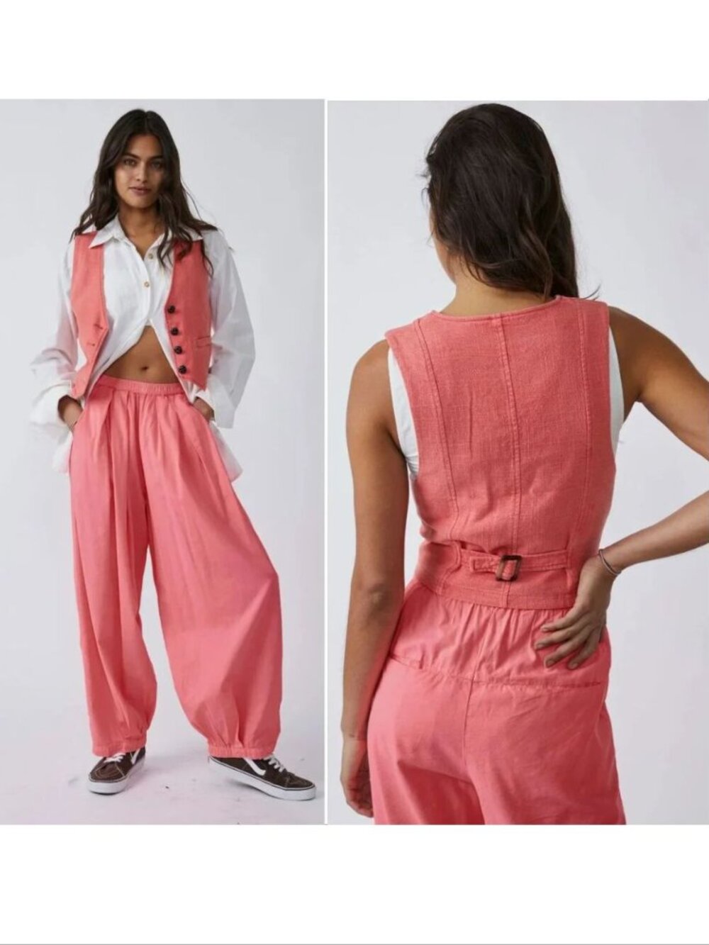 FREE PEOPLE Charley Linen Blend VEST Size XL Watermelon NEW $98